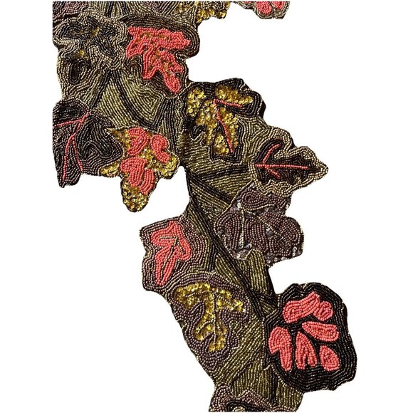 Autumn KIM SEYBERT Leaves Forest Rust Red Green Beaded Table Runner 45" x 20" - Picture 3 of 8